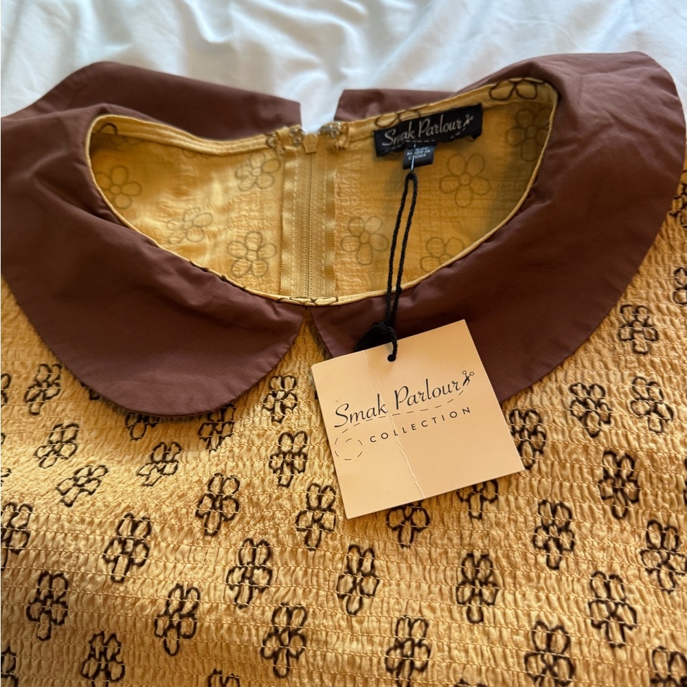 Yellow Floral Asymmetrical Dress with Peter Pan Collar - honey/bumble bee vibes - Picture 2 of 8